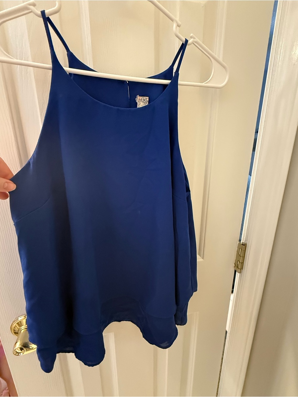Pink Rose Royal Blue Double-Layer Camisole with Spaghetti Straps